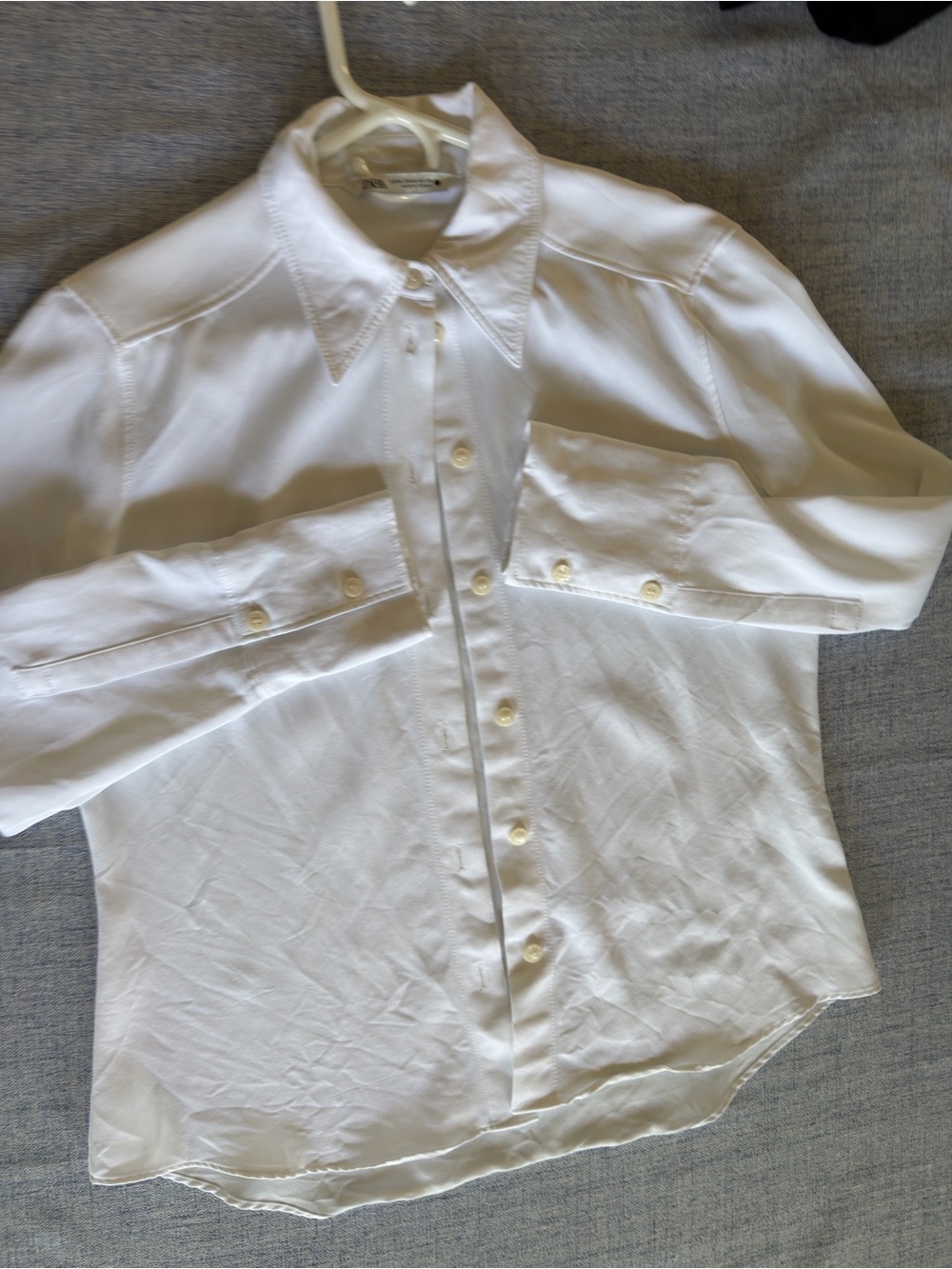 Zara White Satin Button-Up Blouse – Size M